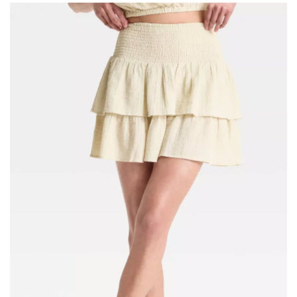 Universal Thread Tan Ruffle Mini A-Line Skirt - Medium